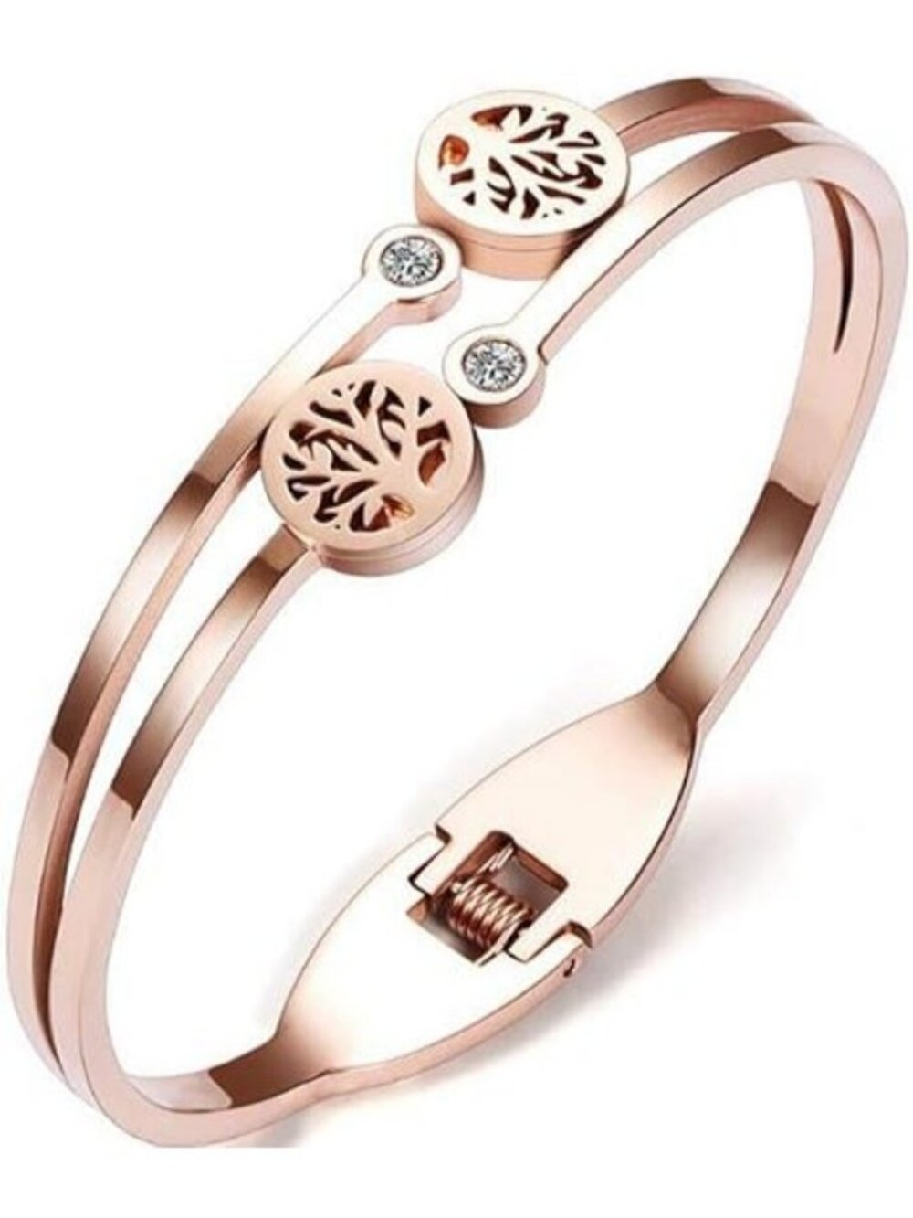 Rose Gold Stainless Steel Tree of Life Bangle Bracelet